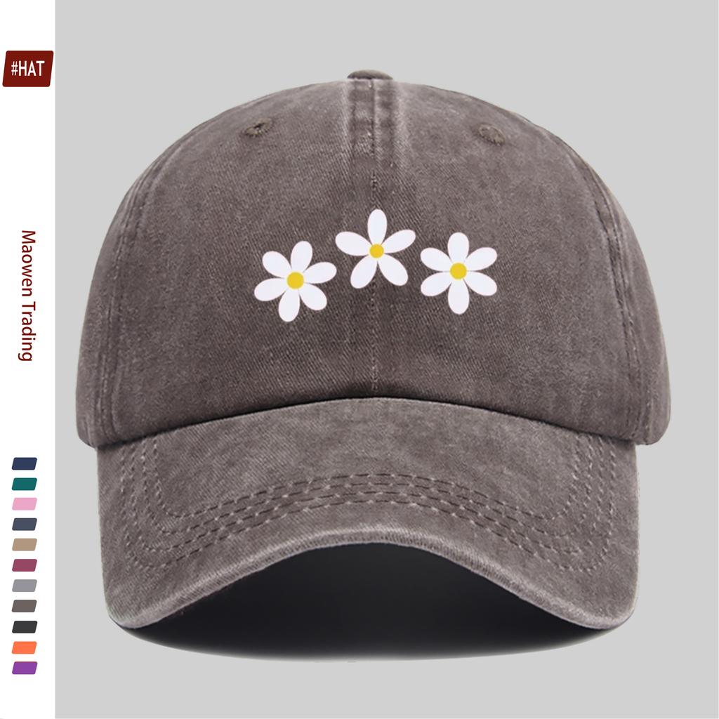 Pc White Daisy Print Baseball Cap Cute Headwear Comfortable Lightweight Papa Hat Adjustable Strap Truck Driver Sun Hat Vin