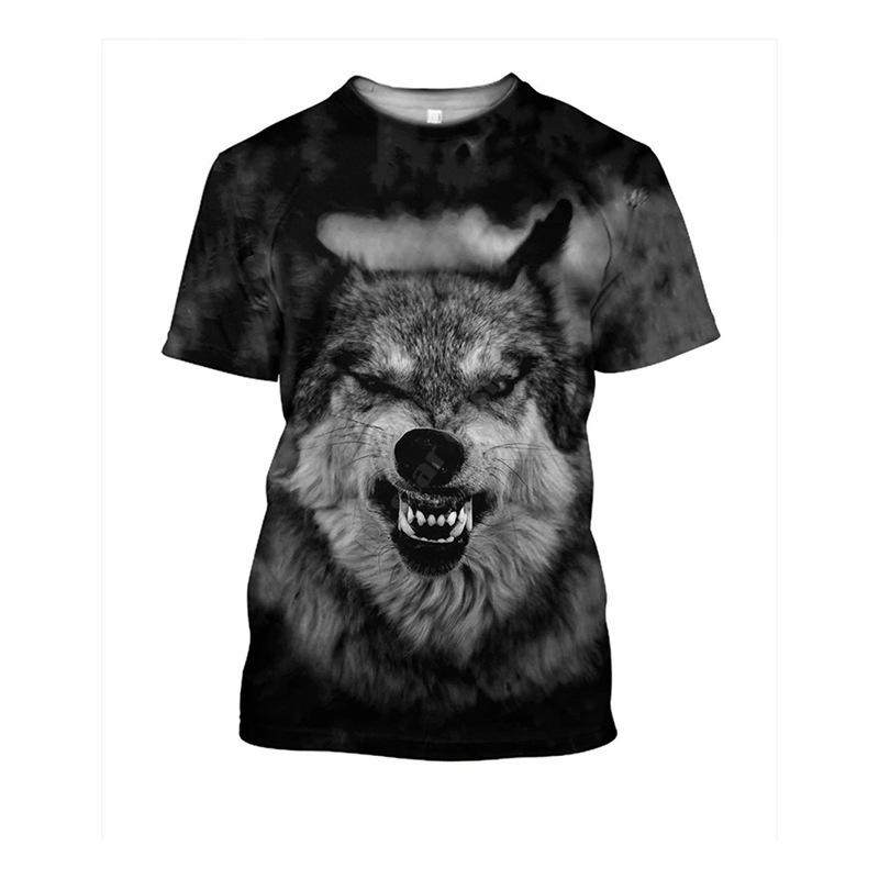 Letnie T-shirty męskie z okrągłym dekoltem i nadrukiem 3D z motywem wilka, modne i codzienne, z krótkim rękawem