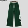 INCERUN Men Elastic Waist Drawstring Print Loose Wide Legs Pants Casual Sport Trousers
