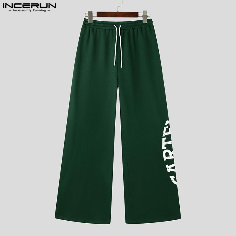 INCERUN Men Elastic Waist Drawstring Print Loose Wide Legs Pants Casual Sport Trousers