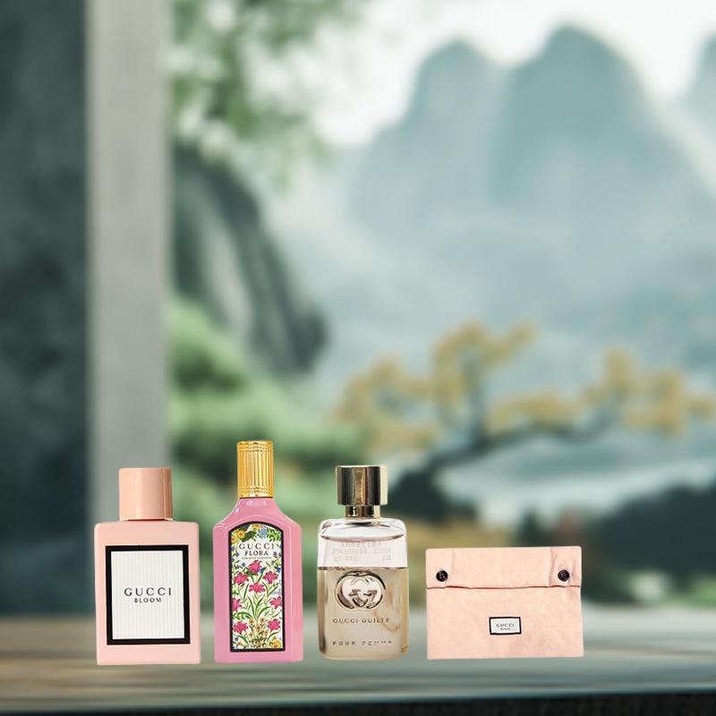 Gucci Huayue Women/Qimeng Gardenia/Guilty Love Perfume Sample Set 4-piece Set EDP 5ml*3+ Cosmetic Bag