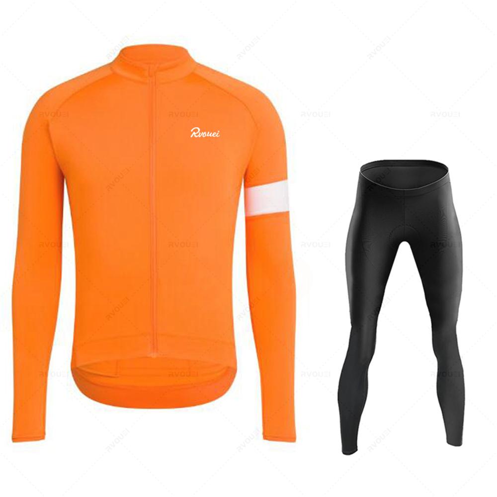 New Rvouei Profession Team Spring Long Sleeve Cycling Jersey Set Men Bicycle Clothes MTB Bike Jersey Bib Pants Kit Ropa Ciclismo