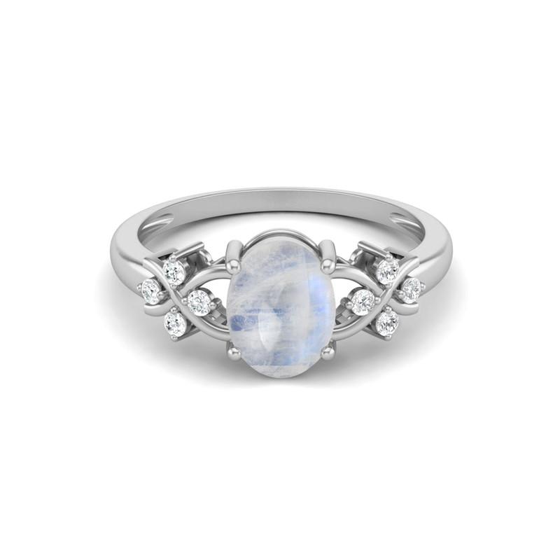 

8X6MM Oval Moonstone Gemstone 925 Sterling Silver Solitaire Halo Women Engagement Ring 8 білий