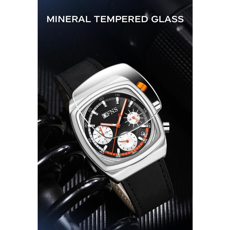 Square Dial Chronograph Quartz Watches for Men Fashion Leather Strap Casual Sport Wristwatch with Date Display Waterproof Luminous