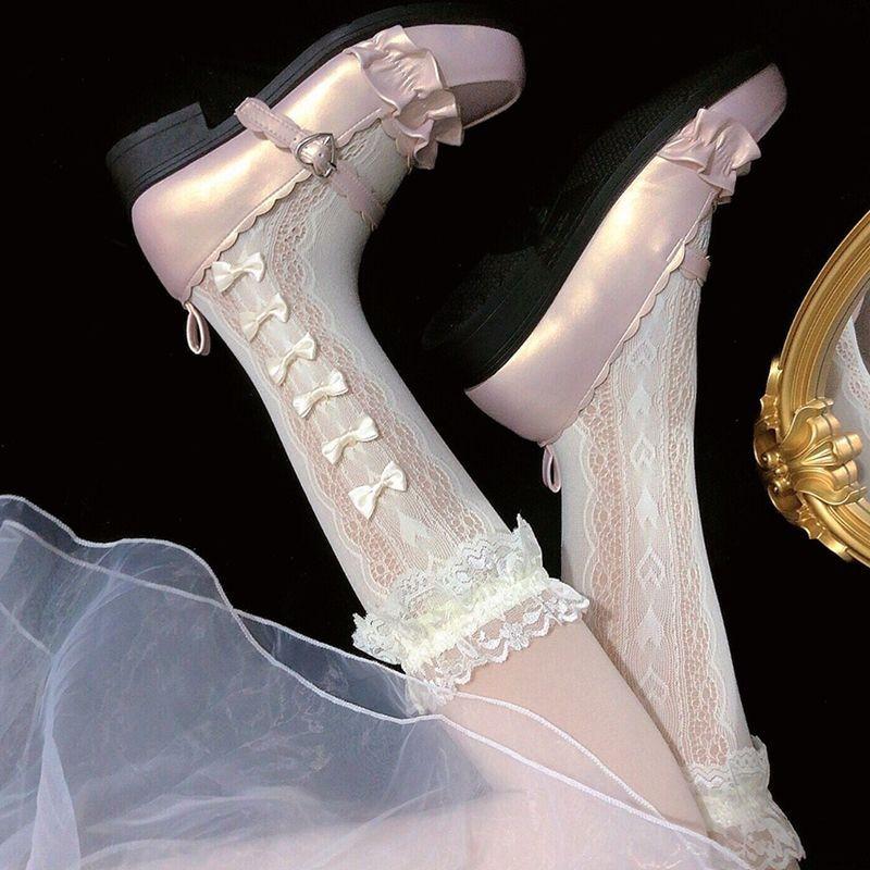 

Кружевные носки длиной до икр One Size белый/кремовый