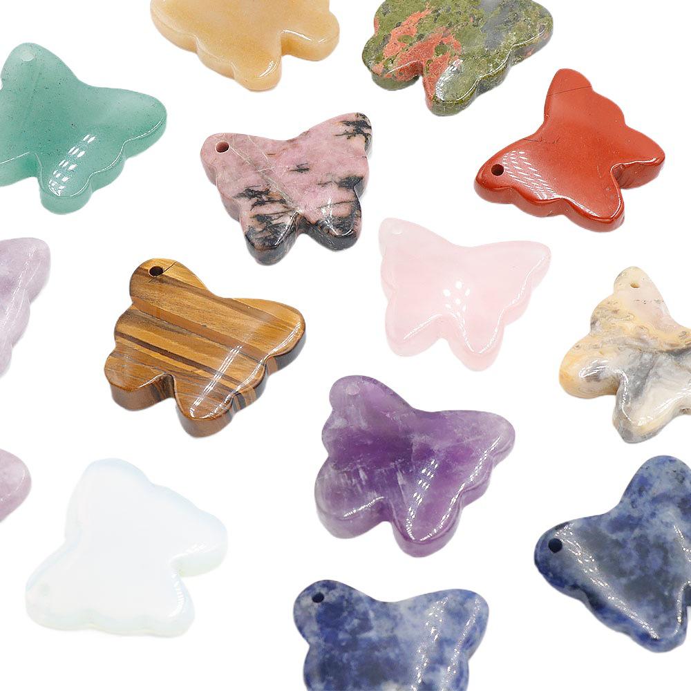 Amethyst, Rose Quartz, and Green Aventurine Butterfly Carved Pendant Accessories