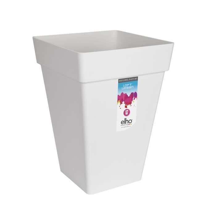 ELHO Tall Square Flower Pot Loft Urban 30 - 29.3 X 29.3 X H41.3 Cm - White - 100% Recycled