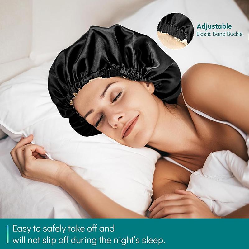 Satin Bonnet Nightcap Sleeping Silky Cap Double Layer Adjustable Buckle Sleep Hair Care Bonnet Women Round Shower Bathing Hat