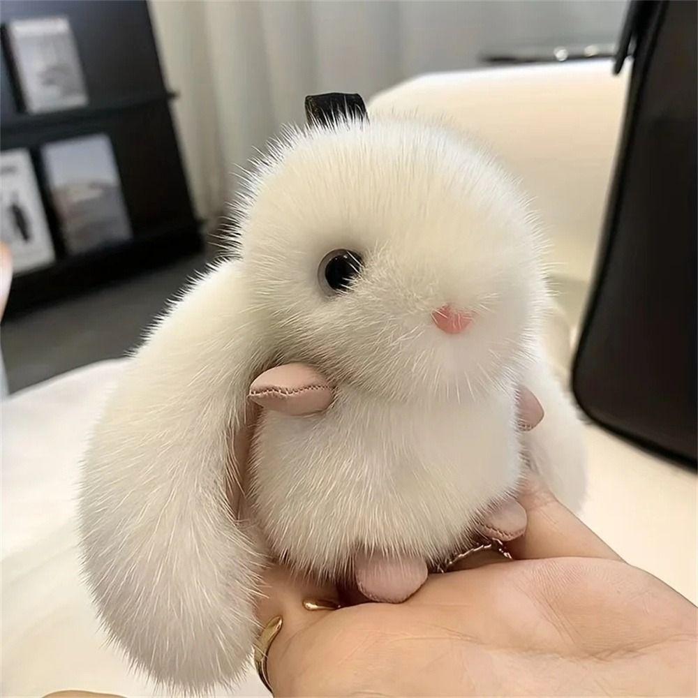 Portachiavi Peluche Coniglietto Kawaii – Soffice Ciondolo Per Borsa, Colore Tè Al Latte Albicocca, 15 Cm
