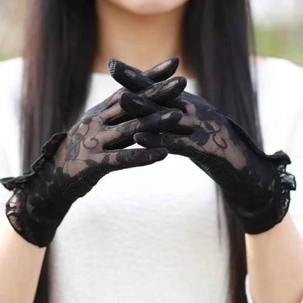 Elegant Hollow Touch Screen Gloves Breathable Anti-skid Sunscreen Gloves Lace Mesh Short Thin Gloves Driving UV Gloves