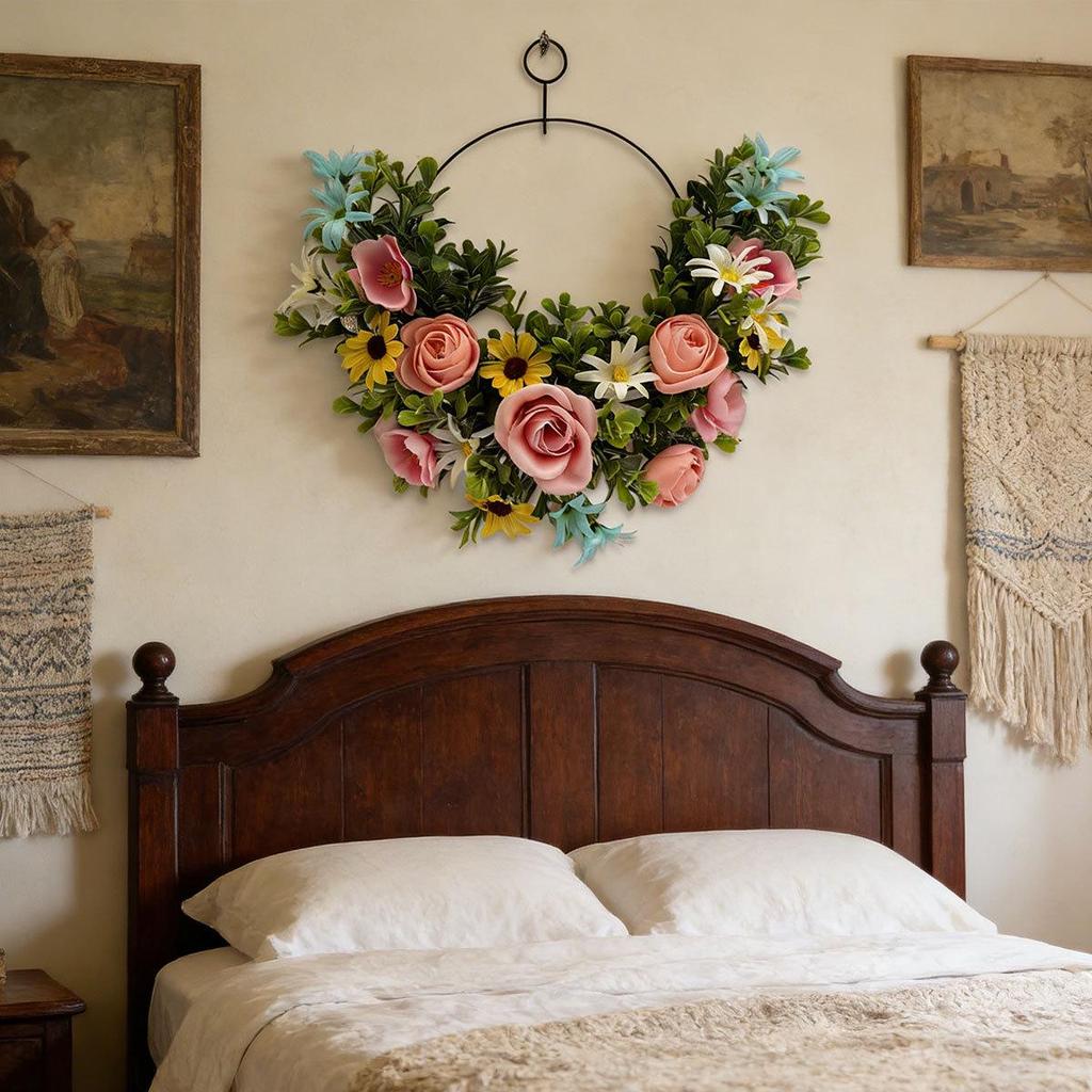 Spring Floral Pendant Wreath - Decorative Artificial Flowers for Home & Festive Doorway Wall Decor