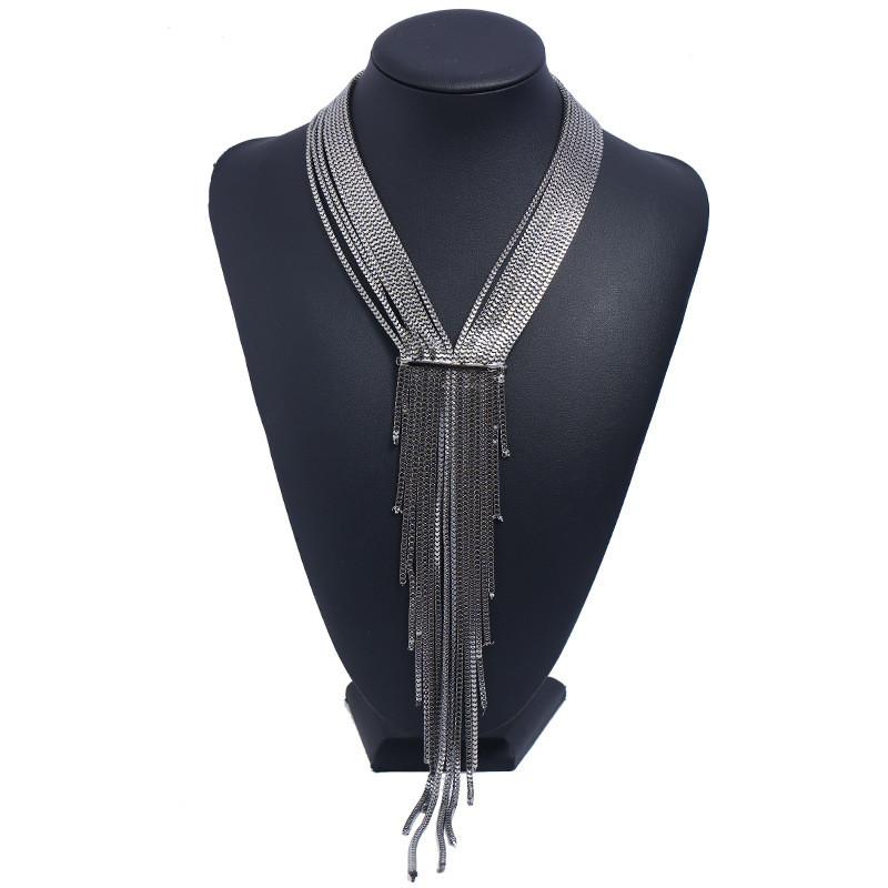 Box Chain Geometric Necklace With Rhinestones Tassels For Enthusiasts Fashion