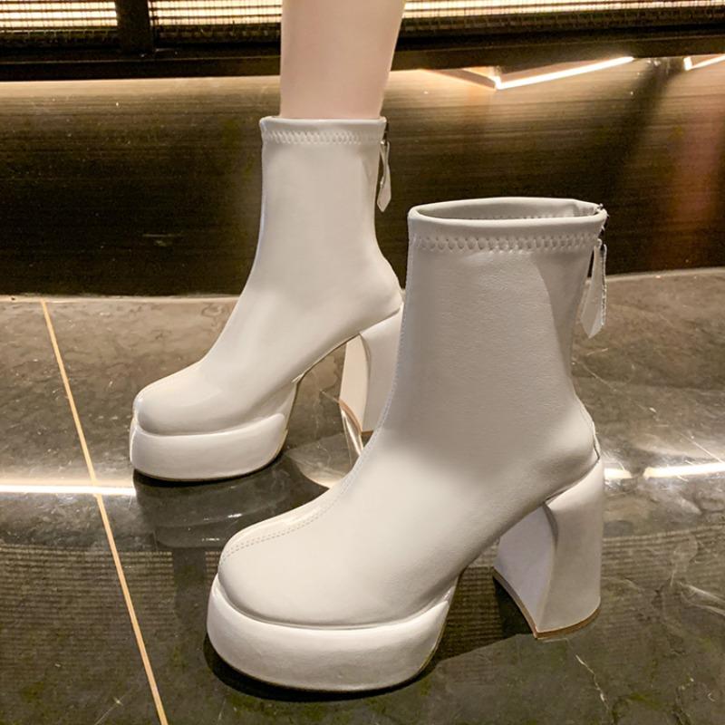 Móda Módní Super Vysoké Podpatky Dámské Kotníkové Boty Platforma Kožené Robustní Boty Zimní Trend Elegantní Společenské Lodičky Chelsea Botas Mujer