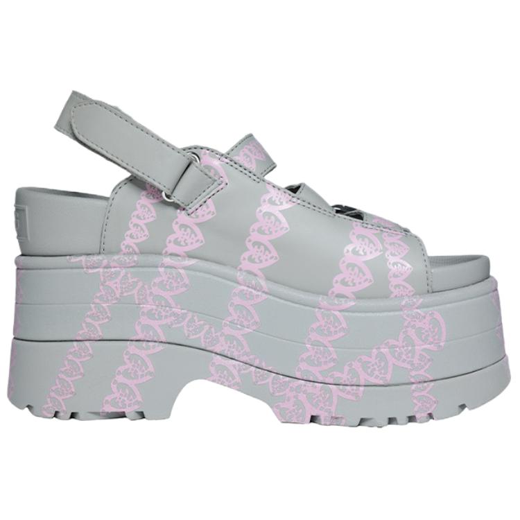 UGG Yueqi Qi X Leather Fashion Thick Sole Open Toe Shiny Gold Wedge Roman Sandals Women sandals Gray 1174810-GREY