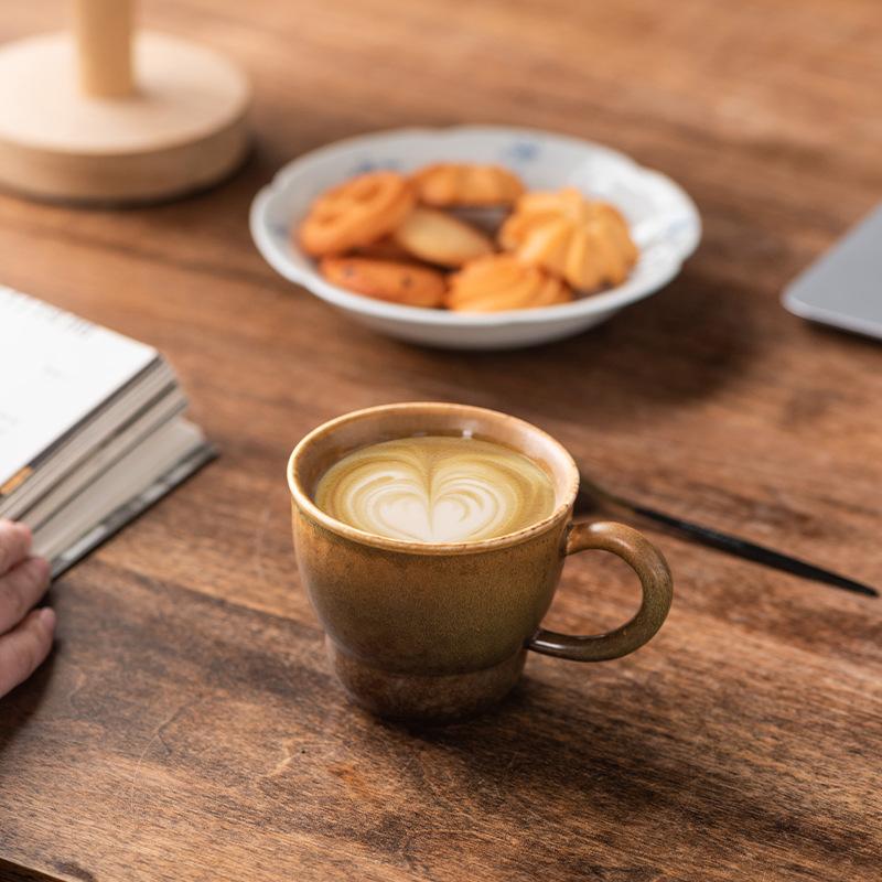 Ceramic Latte Cup Coarse Pottery Breakfast Cup Office Mug Embossed Fancy Latte Coffee Cup