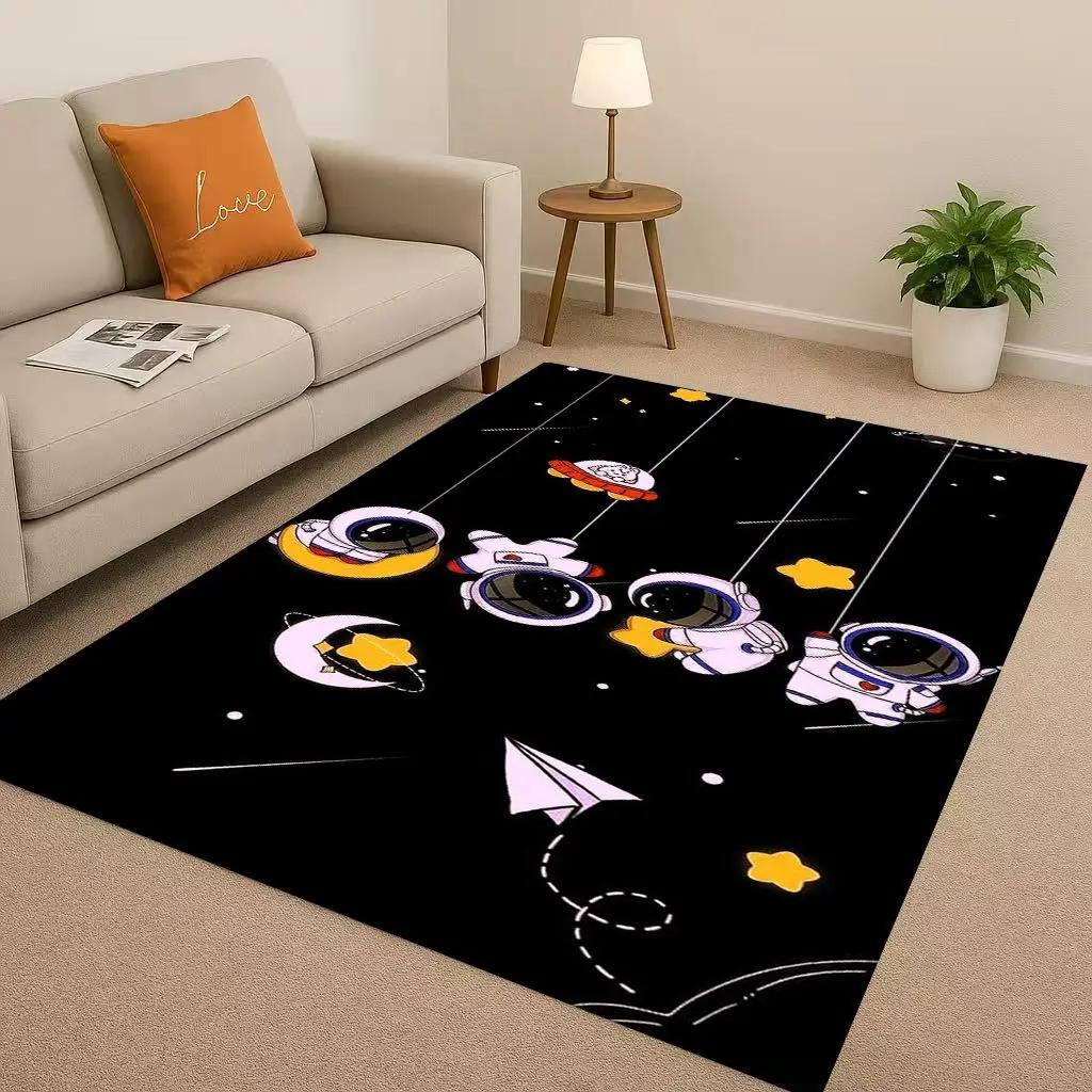 3D Cartoon Astronaut Spaceman Planet Living Room Non-Slip Area Rug Carpet for Bedroom Playroom Sofa,Home Decor Doormat Christmas