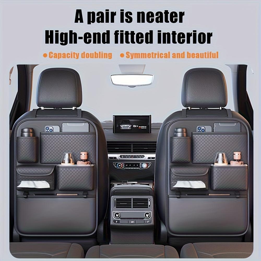 2025 New PU Leather Car Seat Back Organizer Bag with Diamond Pattern - Multi-Layer Storage for Bottles, Tablets, Laptops & Accessories, Black