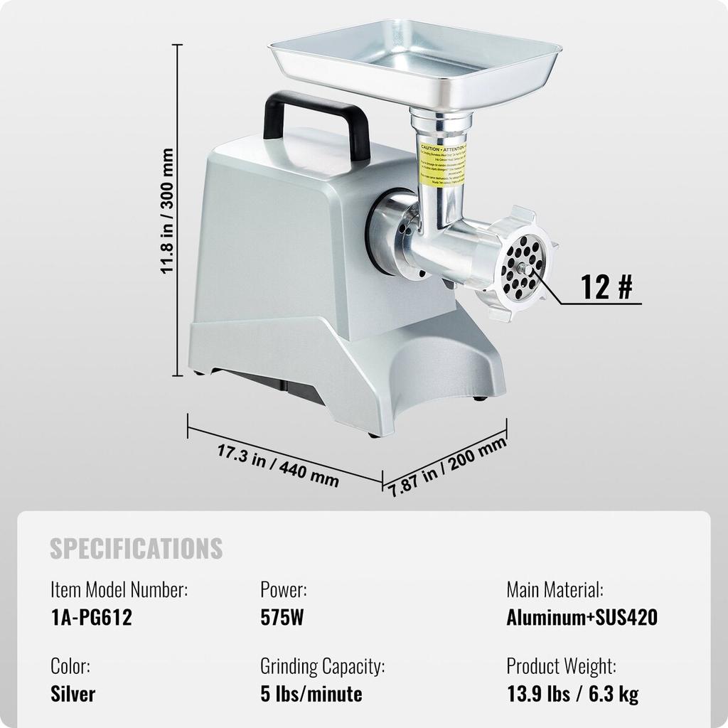 Commercial Electric Meat Grinder 5 Lb/Min Capacity 575W Sausage Stuffer