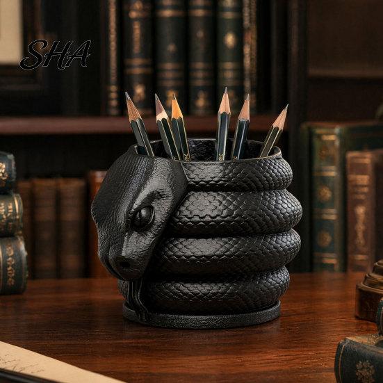 Dark Style Desk Accessory 3D Printed Snake Shape Pen Holder, Creative Desktop Organizer for Pencils Gel Holder Colored Pens Utility Knives, Stationery