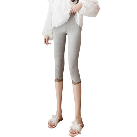 Women Cropped Leggings Elastic Tight Fit High Waist Lace Splice