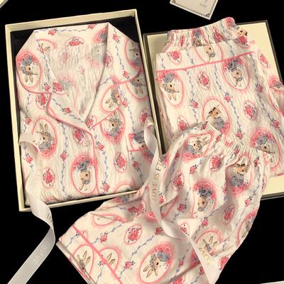Cartoon Bunny Print Pajamas Women'S Spring Summer Cloud Cotton Short-Sleeved Three-Piece Loungewear