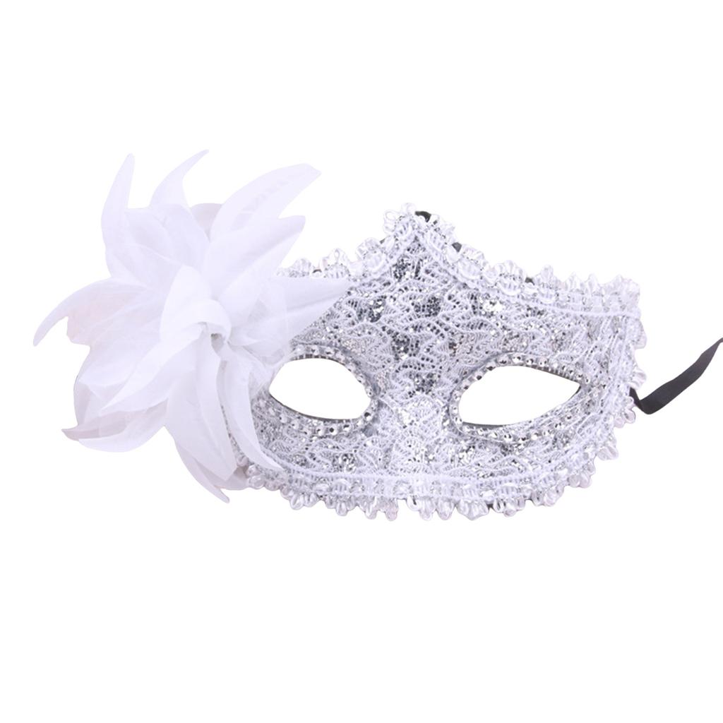 Feather Rhinestones Masquerade Mask Lace Flower Half Face Sexy Feather Flower  For Couple Masquerade Ball Party Game