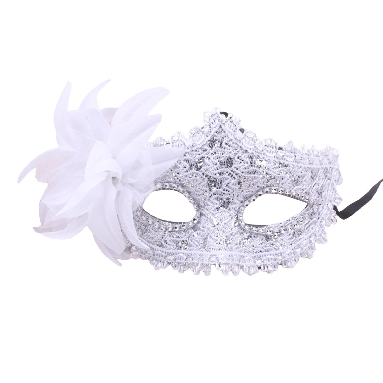 

Feather Rhinestones Masquerade Mask Lace Flower Half Face Sexy Feather Flower For Couple Masquerade Ball Party Game белый