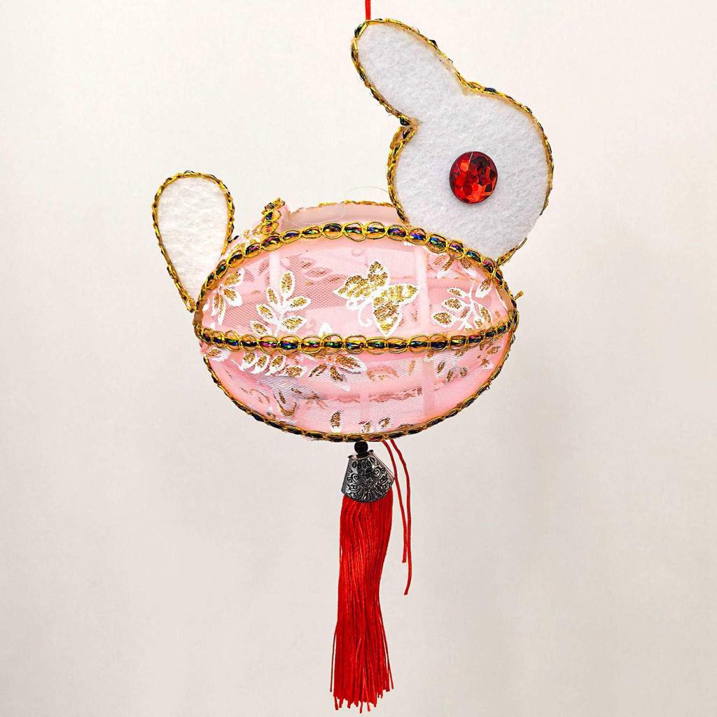 Mini Chinese New Year Rabbit Lantern: Colorful Handheld Ancient Style Fabric Lantern with Electronic Light-Up
