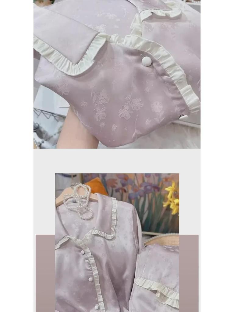 High-Quality Women's Summer Lace Pajamas Set - Long-Sleeved Two-Piece for Comfort At Home