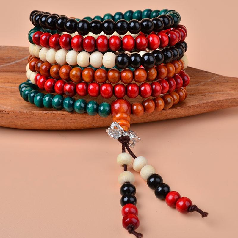 Imitation Rosewood Wooden Bracelet Colorful Blessing Bead Multi Circle Bracelet Fashionable Buddha Bead Bracelets Jewelry Gifts