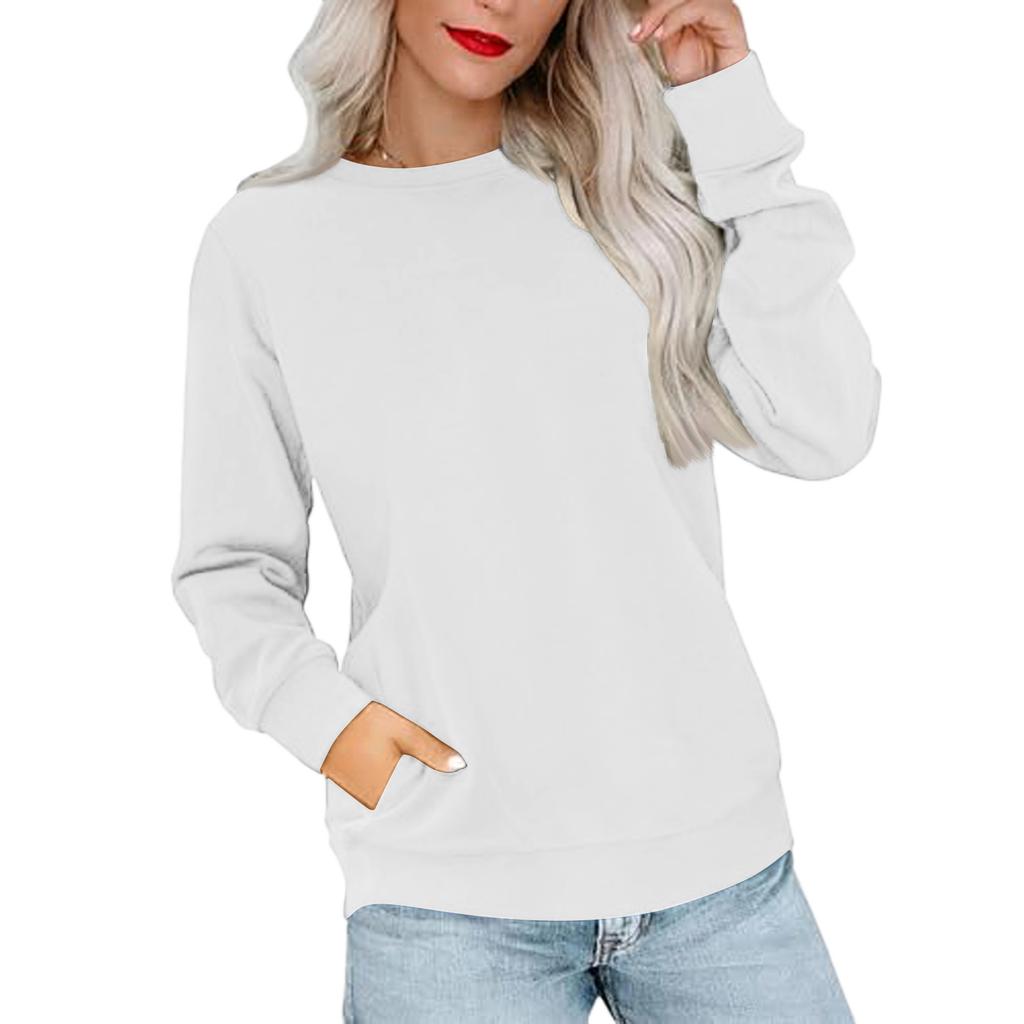 Women's Casual Fashion Solid Color Neck Long Sleeve Sweatshirt Lightweight Pullover With Side Pockets Warm Sweatshirt