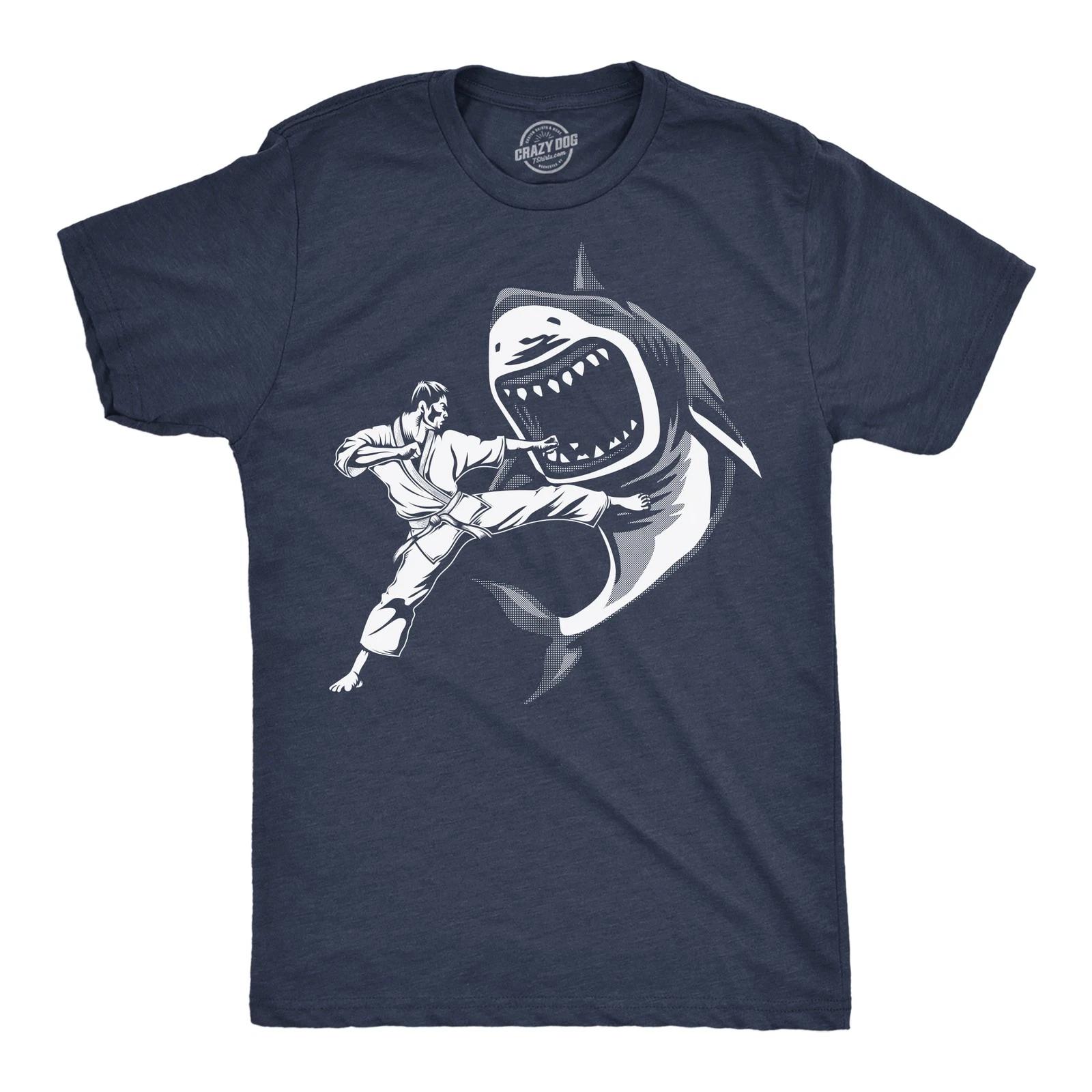 Mens Funny T Shirts Karate Kicked Shark Sarcastic Fighting Graphic Tee XXXL