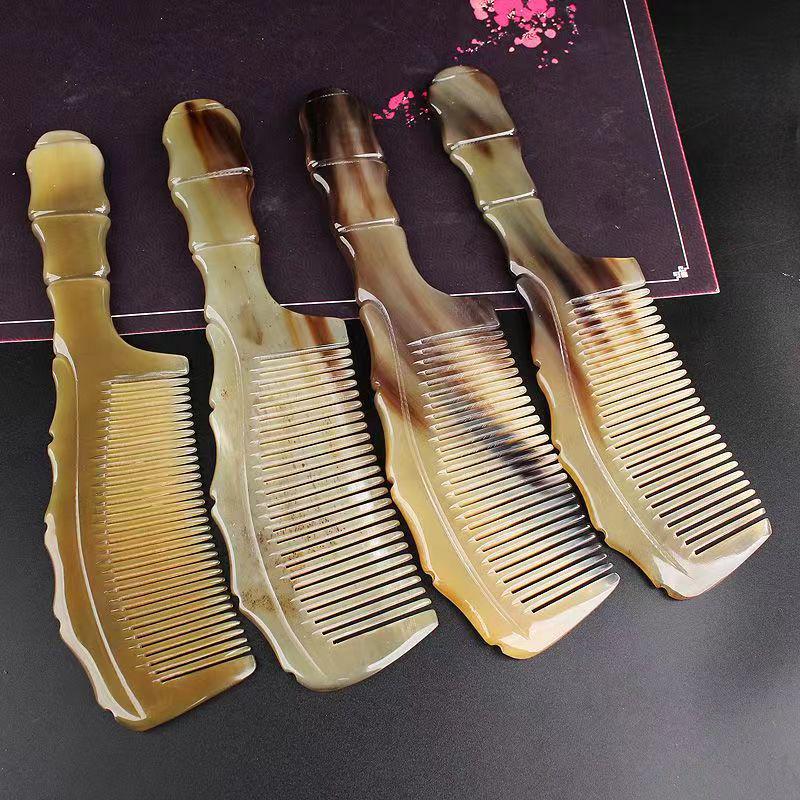 Buffalo Horn Massage Comb - Bamboo Joint Yak Horn for Head Meridian Stimulation
