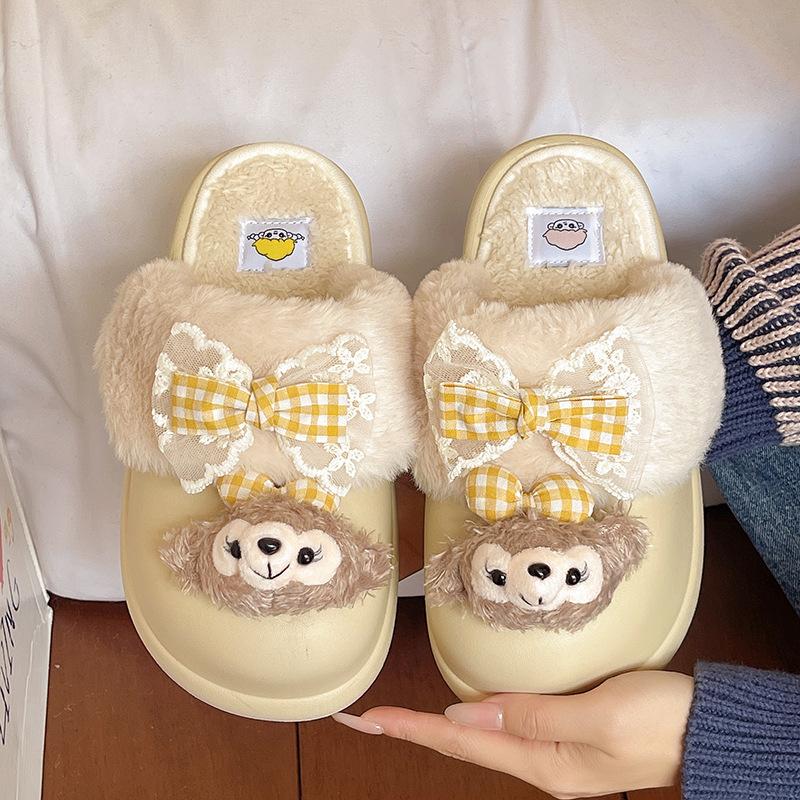 Explosive Super Soft Removable Wool Cotton Slippers Women's 2025 New Winter Out Foreign Style Cute Cartoon Bag Head