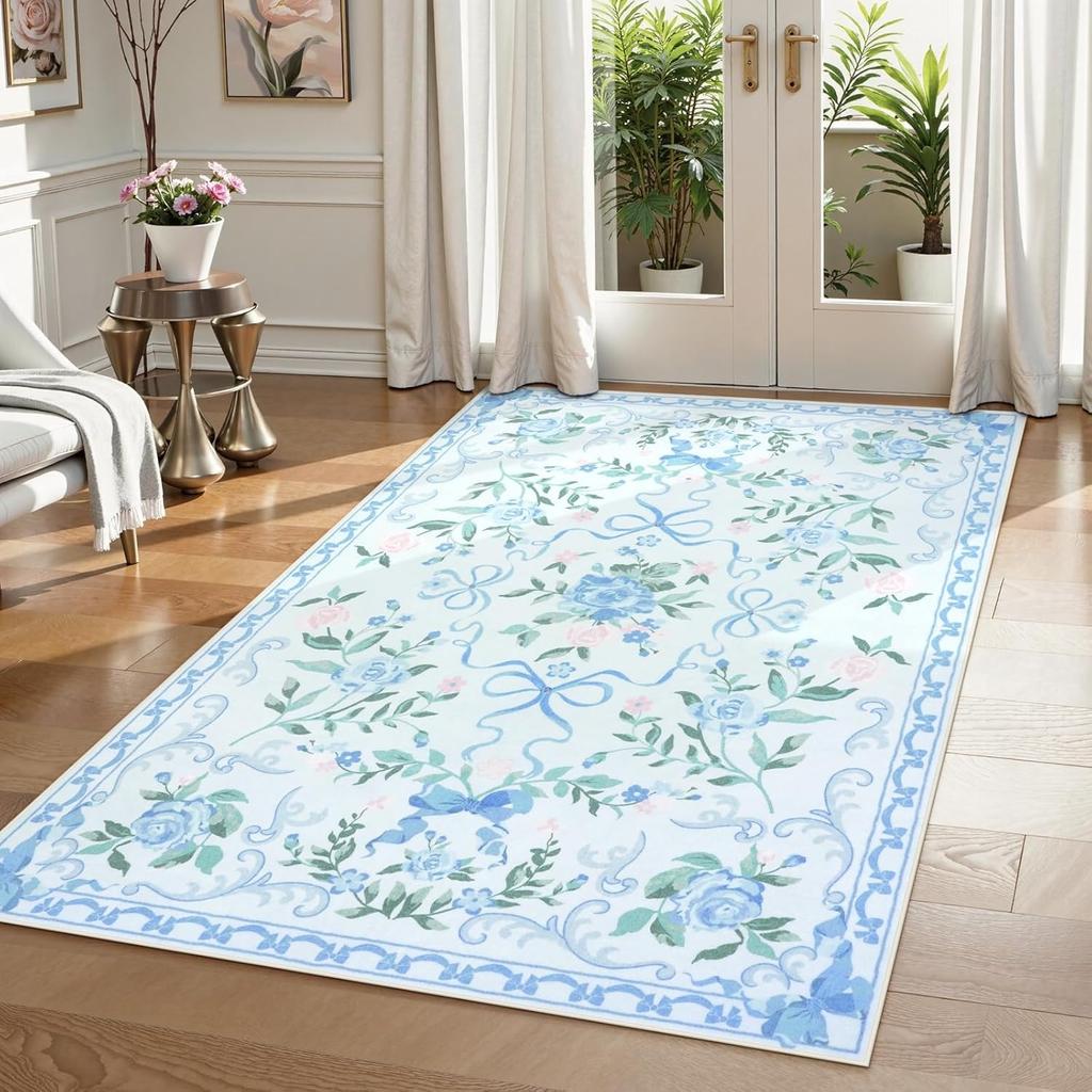 Living Room Carpet Bedroom Bedside Sofa Floor Mat Washable Bow Area Mats Big Area Carpets Floral Style Home Decoration Rug