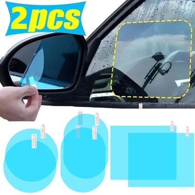 2 Pcs Durable PET Rain Proof Films Anti-fog Transparent Rearview Mirror Rain Film Waterproof Car Rain Stickers