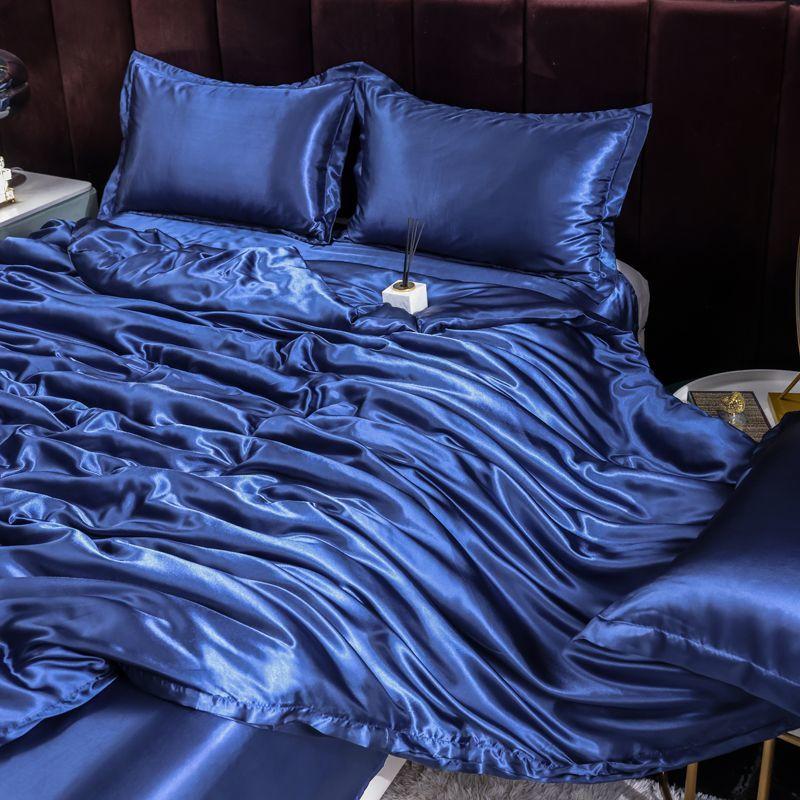 Double-sided four-piece set silky cool solid color three-piece set bed sheet quilt cover summer cool bedding