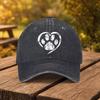 Heart Paw Print Baseball Cap Washed Cotton Adjustable Trendy Casual Cap for Unisex
