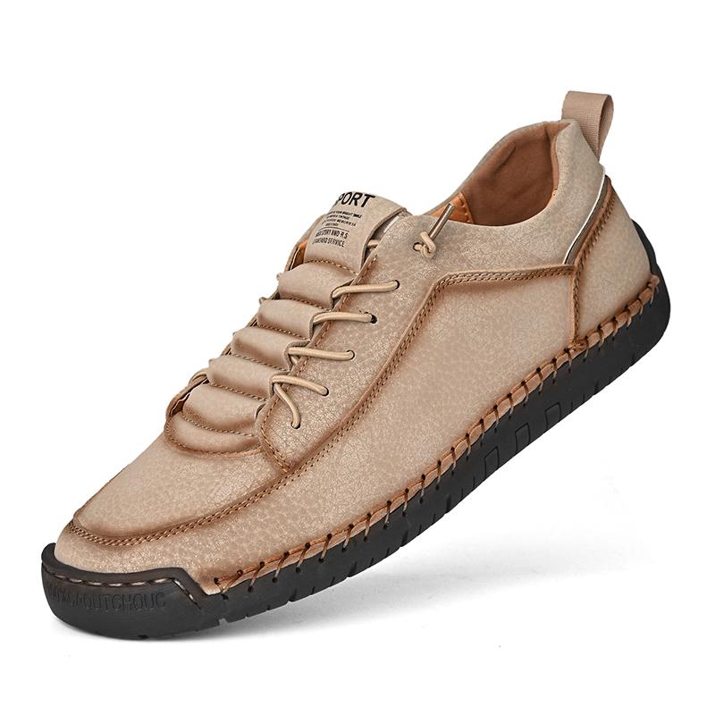 Hand-stitched Leather Shoes for Men Outdoor Light Non-slip Walking Casual Shoes Men Big Size38 48 Slip-On Driving Loafers