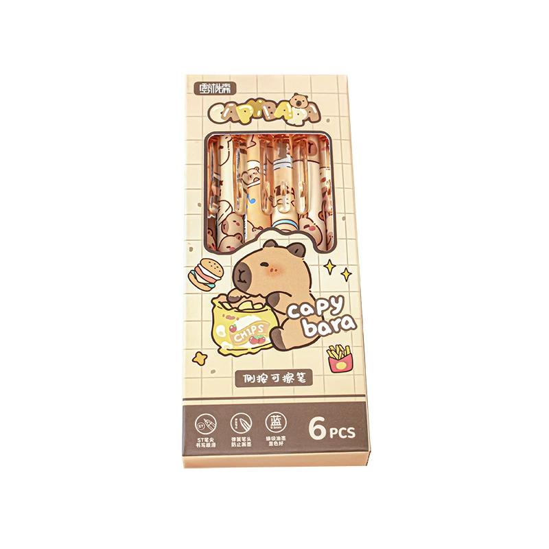 

6 Cute capybara erasable gel pens 6pcs синій