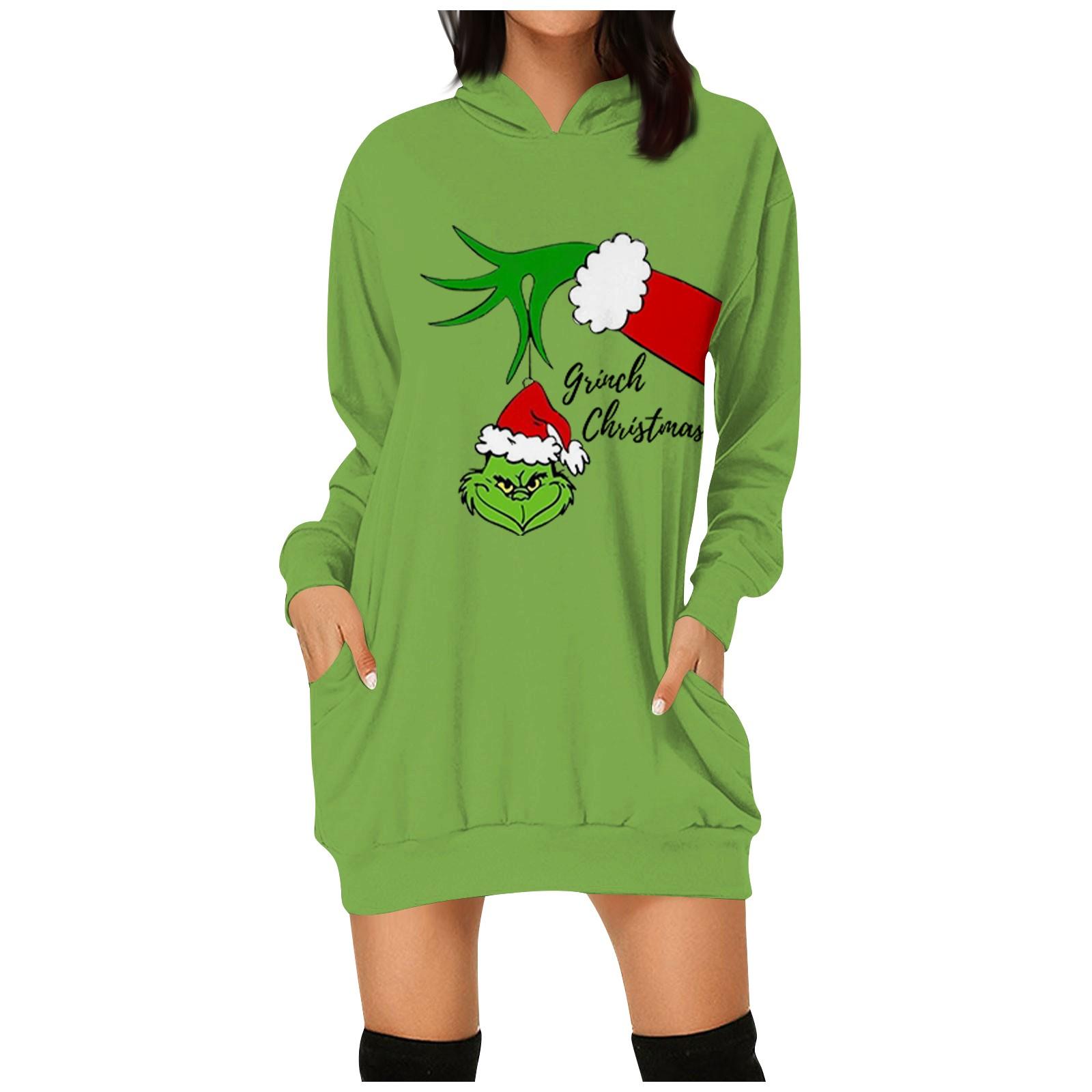 

Женская мода Рождественский принт Карманы Толстовки с длинными рукавами Пуловеры Толстовки L