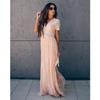 Summer New European American Style Women's Dress V-neck Short Sleeve Hollow Out Sexy Lace Trim Long Maxi Dress