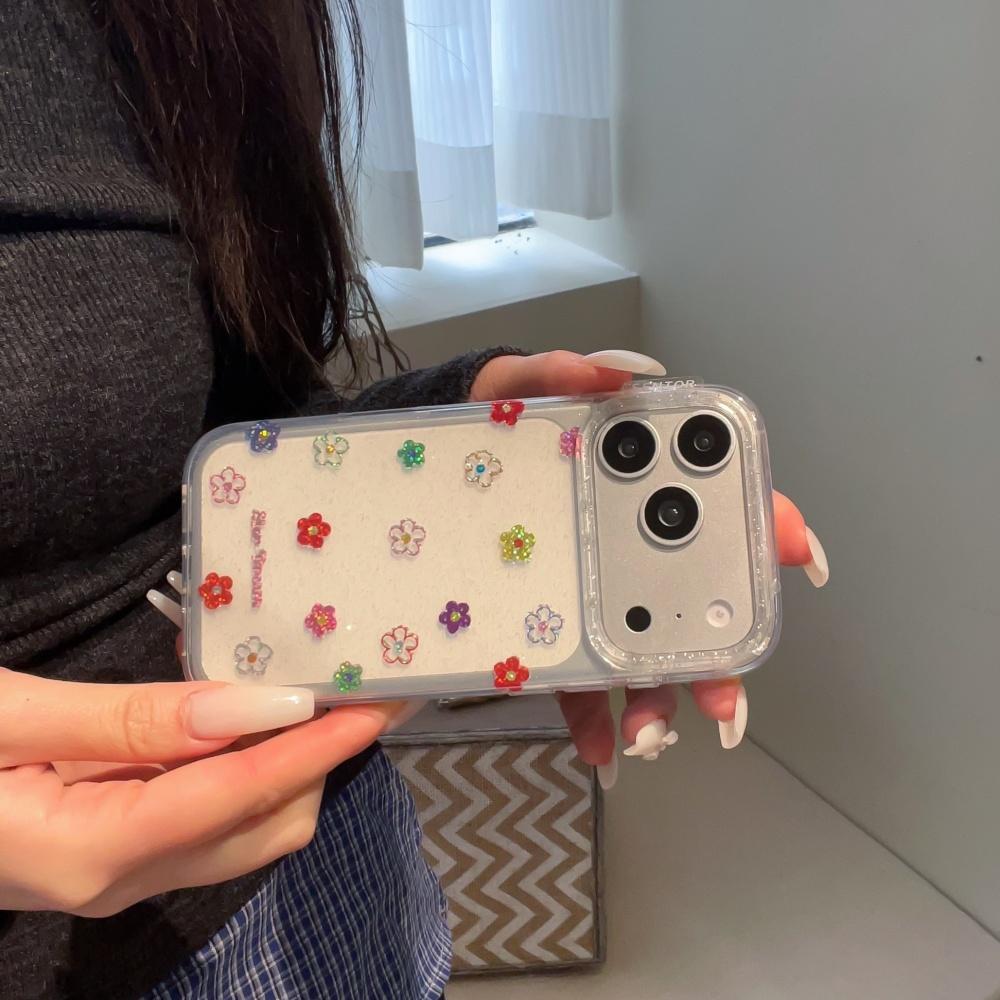 Korean ins style niche spring color flowers are suitable for Apple 17ProMax mobile phone case iphone15 new 16pro girl 17pro transparent fine flash
