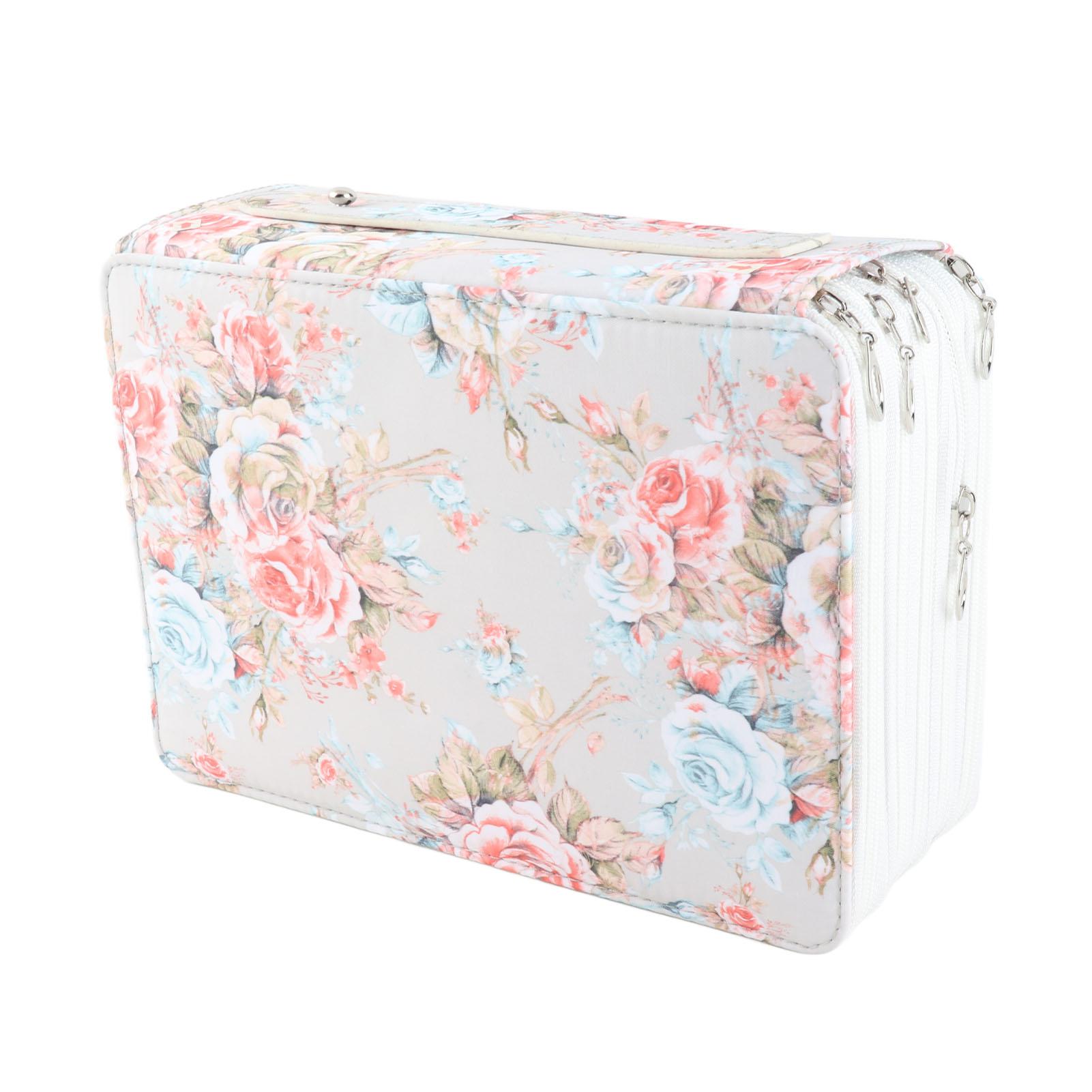 

Pencil Case Rose Printed Multi Layer Zipper 252 Slots Portable Pen Holder Storage Pocket Rose on Beige Background