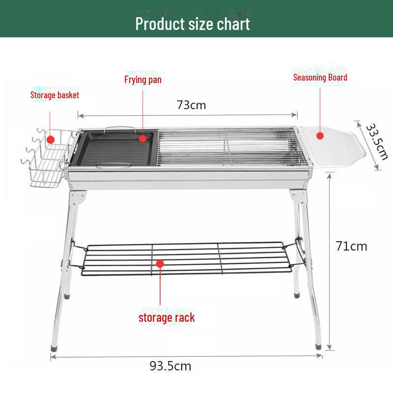 Velký přenosný bezdýmný skládací gril na dřevěné uhlí pro venkovní grilování