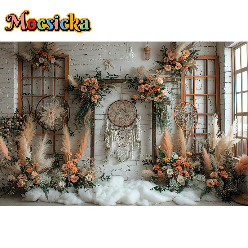 Mocsicka Photography Background Indoor Floral Boho Decor Baby Shower Maternity Adult Kids Art Portrait Backdrop Photo Studio