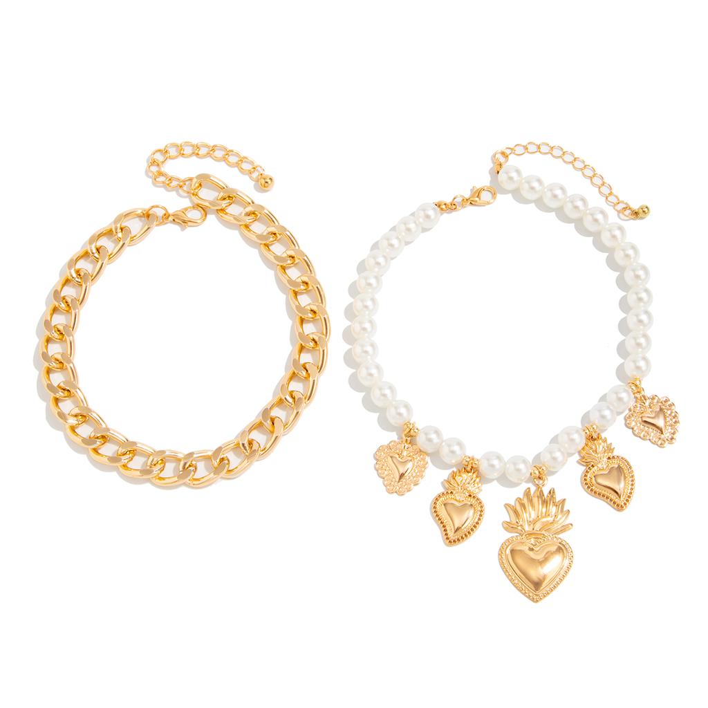 Ingemark Boho Love Heart Pendant Beach Foot Anklet for Women Vintage Imitation Pearl Chain Ankle Summer Beach Sandals Jewelry