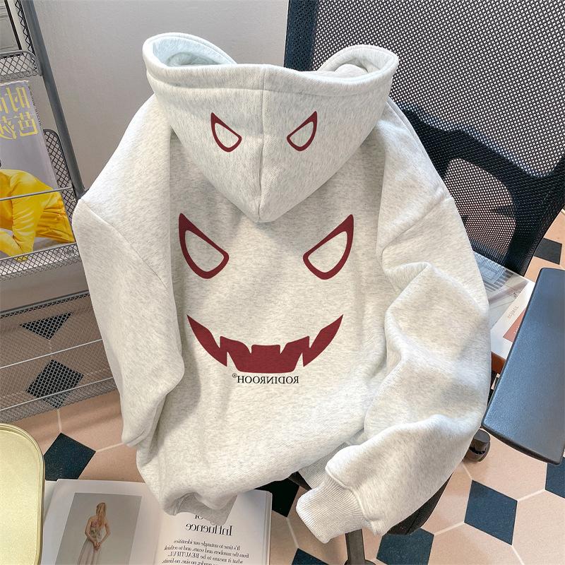 Retro printing 2025 season niche trendy brand fleece thickened men's hooded sweater women