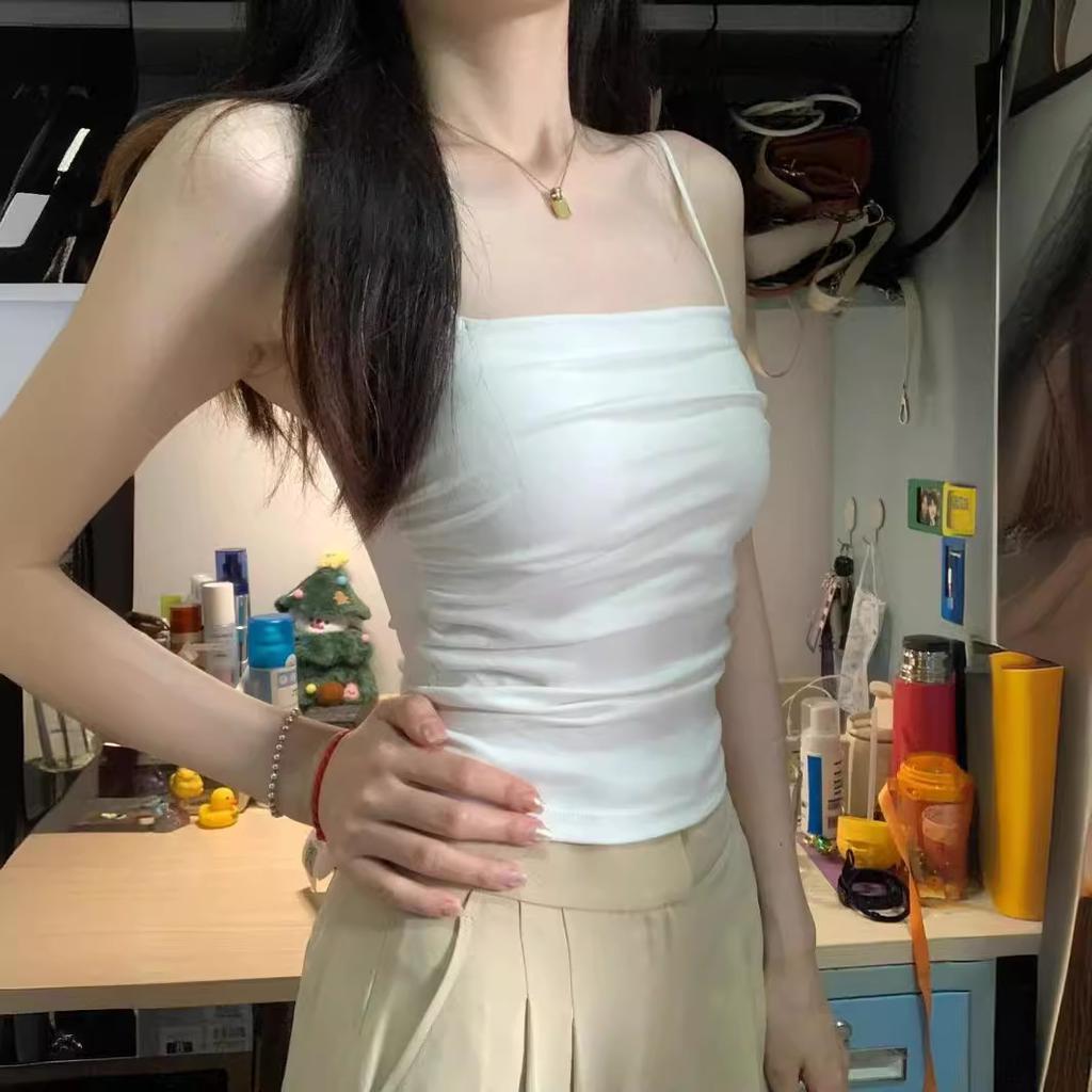 Hot Girl Camisole Women's Inner Wear with Breast Pads, Beautiful Back Underwear, Pleated Design, Niche Sleeveless Top