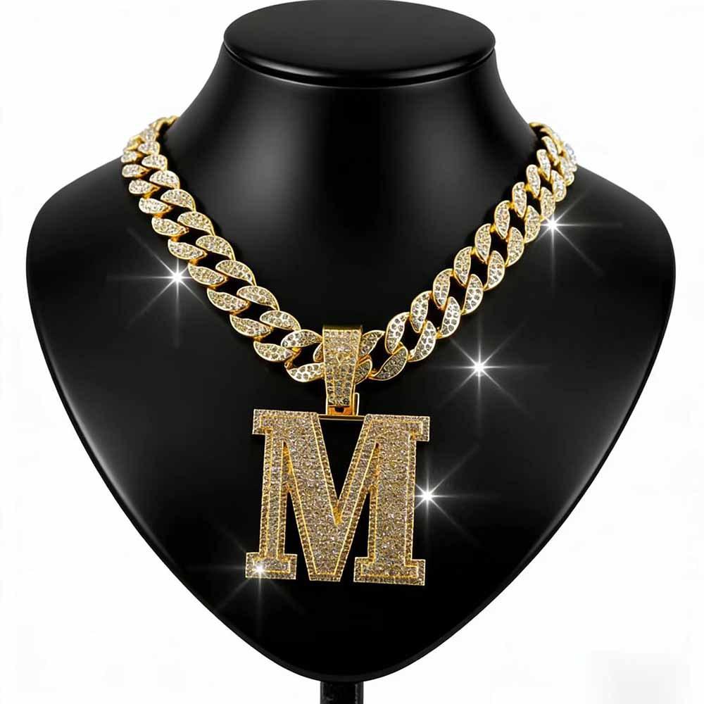 Hip Hop Full Diamond English Letter M Alloy Pendant Fashion Men's Trendy Accessories Hip Hop Accessories